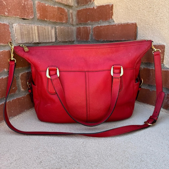 Ralph Lauren❤️ Large Pebble Leather Slouchy Satchel Crossbody Bag in Red - Picture 4 of 15